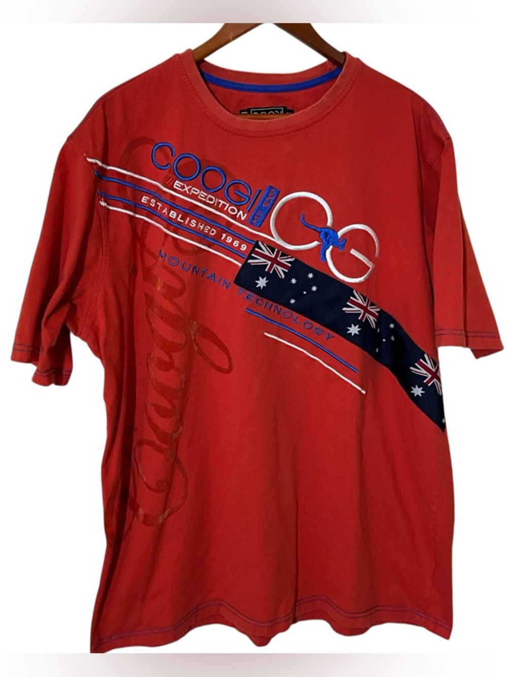 Coogi T Shirt Men 2XL Red Multicolor Logo Streetwear Hip Hop Tee
